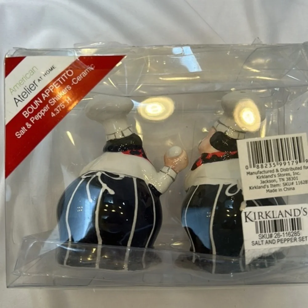 American Atelier at Home Boun Appetito Ceramic Salt-Pepper Shakers-NIB
